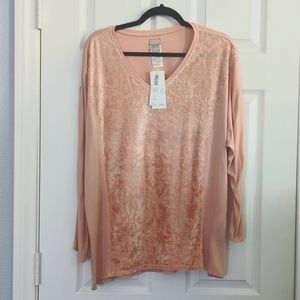 Chico's Energy size 3 (16-18) long sleeve top with textured velour insert peach